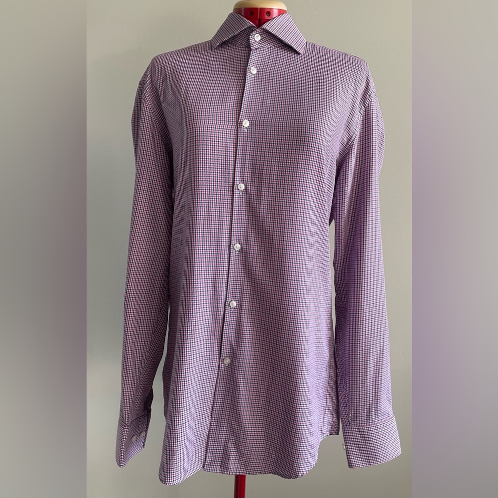 Hugo Boss - All cotton checkered button up dress shirt - Size 41 (16” neck)